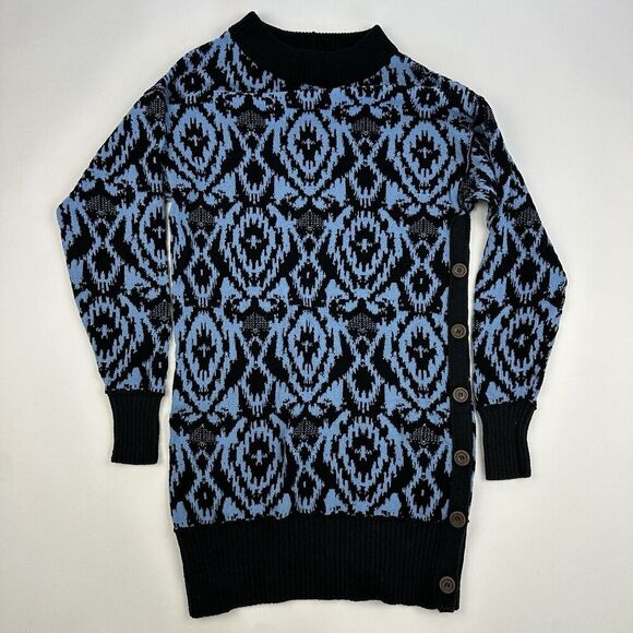 Free People Winter Skies Wallpaper Blue Black Tunic Sweater Dress Size XS L/S - Picture 2 of 12